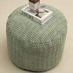 Round Stuffed Pouf Ottoman for Foot Rest, Storage Ottoman Pouf Foot Stool Cushion, Faux Fur Poufs with Foam Chunk Filling, 26 X 18 Inch Floor Chair for Living Room Bedroom Home Decor, Green