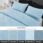 Maple&Stone Quilt Set Queen Size, Lightweight Light Blue Bedspread Ultrasonic Chevron Pattern Light Coverlet for All Season Comforter Bedding Decor - 3 Piece Full Bed Cover Sets