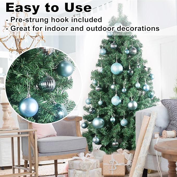 GameXcel 18Pcs Christmas Balls Ornaments for Xmas Tree - Shatterproof Christmas Tree Decorations Medium Hanging Ball Sky Blue 2.5in x 18 Pack