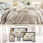 MooMee Gingham Duvet Cover Set 100% Washed Cotton Linen Like Textured Breathable Durable Soft Comfy Modern Checkered Design (Mini Gingham Tannish Linen Grey, King 104"x90")