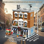 Vintage American Hardware Store Building Blocks, 3-Story Modular Street View with Hot Dog Cart & 7 Figures, 3642 Pieces Adult Building Kit, Collectible City Architecture Model