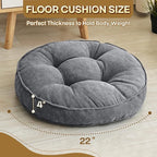 Floor Pillow Set of 2, Memory Foam Floor Cushions for Adults, Large Meditation Pillow for Sitting, 22 x 22 Inches (Round | Grey)