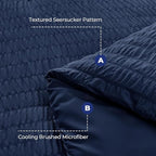 HYMOKEGE Navy Blue Oversized King Comforter Set Seersucker 7 Pieces, All Season Luxury Bed in a Bag for Bedroom, Bedding Set with Comforter, Sheets, Pillowcases & Shams