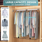 22” Gusseted Garment Bags for Hanging Clothes all Clear Clothes Cover for Closet Storage, Wardrobe Coat Protector for Suit, Shirt Long Dress, Bottom Enclosed, 2 Pack, 50” Long