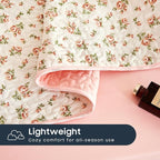 Wake In Cloud - Floral Quilt Set, Coquette Cottagecore Shabby Chic Flower Pattern for Women Teen Girls, Reversible Lightweight Bedspread Coverlet, 3 Pieces, Peach Blush, Twin/Twin XL Size