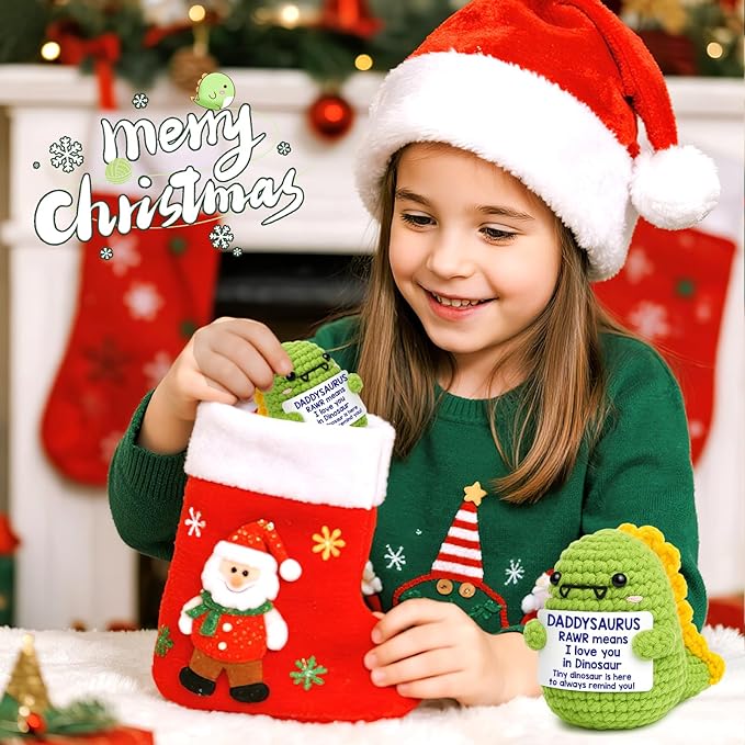 OCCdesign Mini Dad Gifts for Christmas Funny Gifts for Dad from Daughter Son RAWR I Love You Daddy Cute Handmade Crochet Small Dinosaur for Daddy New Bonus Step Dads Father in Law