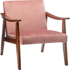 Accent Chair with Velvet Upholstery and Solid Wood Frame, Classic Mid-Century Modern Living Room Furniture for Extra Seating, Rose