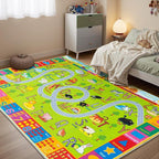 Kids Rugs Playmat for Bedroom & Kids Room, Educational ABC Zoo Road Rug for Classroom, Non-Slip Washable Playroom Carpet for Boys Girls, 4x6 Ft Green
