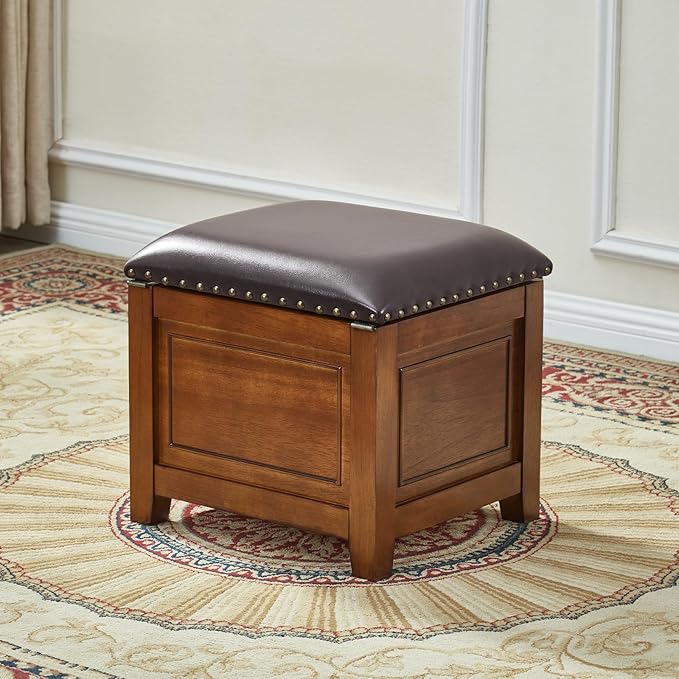 Storage Ottoman with Drawer, Shoe Bench Use Microfiber Leather Cushion Top with Wooden Base for Hallway, Bedroom, Living Room