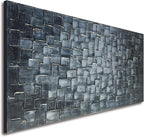 MyArton Textured Abstract Squares Canvas Wall Art Hand Painted Modern Silver Oil Painting Picture for Home Decoration Ready to Hang 40x20inch