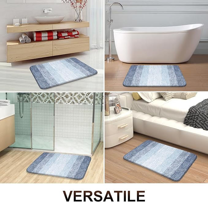 OLANLY Bathroom Rug Set 2 Piece, Soft Absorbent Microfiber Bath Rug Set, Non-Slip, Machine Wash Dry, Plush Shaggy Bath Mats for Bathroom (47"x20"+24"x16", Blue)
