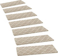 PURE ERA Carpet Stair Treads Tape Free Non Slip Indoor Stair Carpet Stair Protectors Pet-Friendly Non-Slip Skid Resistant Washable Reusable 8" x 30"(14 Pieces,Cream Gray Diamond Trellis)