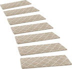 PURE ERA Carpet Stair Treads Tape Free Non Slip Indoor Stair Carpet Stair Protectors Pet-Friendly Non-Slip Skid Resistant Washable Reusable 8" x 30"(2 Pieces,Cream Gray Diamond Trellis)