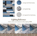 FlyDOIT Modern Geometric Patchwork Area Rug, 9x12 Blue Large Rugs for Living Room, Rockwood Collection Indoor Rugs for Bedroom, Throw Carpet Floor Decor for Entryway Dining Room Office Nursery