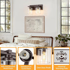 2 Light Modern Bathroom Light Fixtures Over Mirror, Bronze Finish Vanity Lights for Bathroom Wall Sconces with Clear Glass Shades, E26 Socket (Bulbs Not Included)