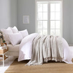Ultra Soft Fleece Sherpa Blanket Queen Size,Lightweight Cozy Boho Bed Blanket with Decorative Tassel, Pattern Reversible, 2 Tones Ombre Light Brown, 90”x90”