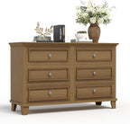 GarveeHome Farmhouse Brown Dresser for Bedroom with 6 Drawer, Double Dresser TV Stand with Vintage Handle, Wide Wood Dressers & Chests of Drawers, 6 Drawer Dressers for Bedroom, Living Room, Hallway