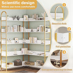 Semoic 5-Tier Gold Bookcase, L-Shape Corner Bookshelf White & Gold, Modern Display Shelf Book Shelves with Adjustable Foot, Freestanding Storage Shelves for Home Office Use
