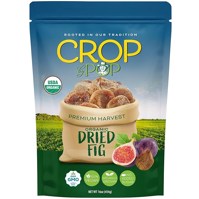 CROP BY POP - Organic Sun-Dried Turkish Smyrna White Figs (Higos, Anjeer) - No Sugar Added, Unsulphured (16oz, 1 LB) Tu Bishvat Favorite - Sweet Healthy Snack, USDA Organic, Non GMO, Vegan, Resealable Bag