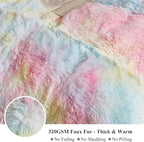XeGe Plush Shaggy Rainbow Duvet Cover Set, 3 Pieces Soft Fluffy Furry Tie Dye Bedding Set(1 Multicolor Faux Fur Fuzzy Comforter Cover + 2 Pillowcases), Zipper Closure(Queen Size, Rainbow)