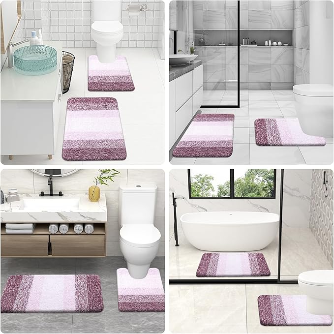 OLANLY Bathroom Rug Set 2 Piece, Soft Absorbent Microfiber Bath Rug Set, Non-Slip, Machine Wash Dry, Plush Shaggy Bath Mats for Bathroom (30"x20"+24"x16", Mauve)