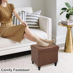 GLAXYFUR Storage Ottoman Bench, 15 Inches Foldable Ottoman Foot Stool with Legs, PU Leather Footrest for Living Room, Bedroom, Dorm (Brown)