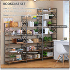 4NM 7 Tiers No Assembly Book Shelves, 72.4" H Folding Bookshelf Bookcase Open Industrial Foldable Shelves for Bedroom, Living Room, Home Office - Rustic Brown Black