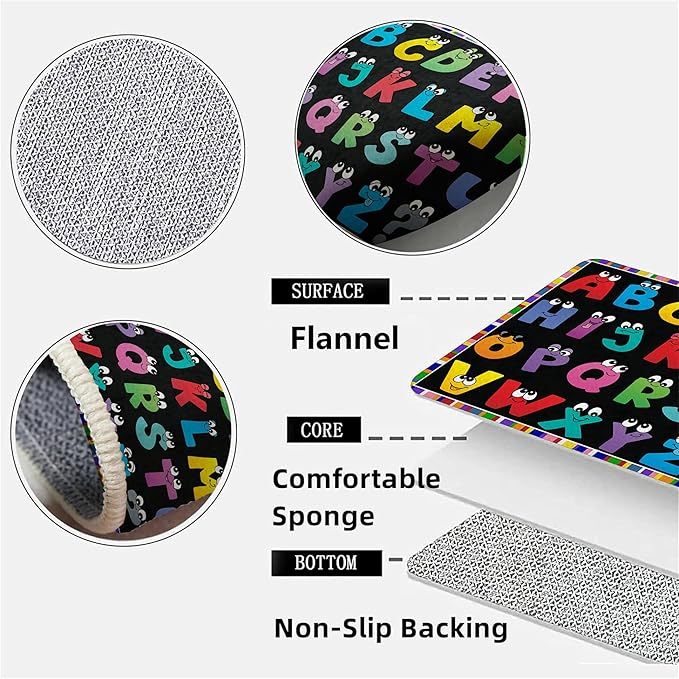 Colorful Puzzle Rug Baby Childrens Playing Exercise Education Learning Decor Floor Mats Black Border Throw Mats Boys Girls Playtime Area Rug for Indoor Kid Room Playroom Nursery Porch, 2x5ft