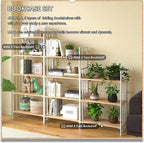 4NM No Assembly 4 Tiers Folding Bookshelf, 47.2" H Foldable Storage Shelves Vintage Bookcase Standing Racks Study Organizer Home Office - Natural White