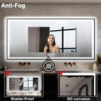 Large 84x40 Light Up Bathroom Mirror -Black Aluminum Edge (Front and Backlit), Anti-Fog Vanity Mirror with Lights,Stepless 3 Colors Dimmable Lighted Mirror(Horizontal/Vertical)