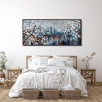 KLAKLA Extra Large Wall Art for Living Room City Scenes - Black Frame Large Abstract Wall Decor Bedroom Office Landscape Plum Blossom Picture Artwork for wall Modern Home Decoration