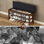 Shoe Rack Bench with Flip-Top Storage, Solid Wood Entryway Bench with Cushion, Adjustable Shelf, for Hallway, Mudroom, Closet – Walnut, 39.4"