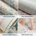 Lessymo Bedroom Rug 5x7 Area Rug for Living Room, Vintage Washable Floral Floor Mat Pink Rugs for Girls, Low Plie Non Skid Indoor Boho Forest Rugs for Nursery Dining Room, Pink Green