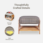 Cambridge Casual Auburn Teak Outdoor Ottoman, All Weather Padded Woven Seat