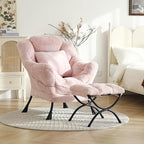 Lazy Chair with Ottoman, Large Pink Lounge Accent Chair with Ottoman and FA Throw Pillow, Comfy Plush Reading Chair for Living Room Bedroom Dorm Room Office Apartment Relaxing Use