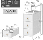 Tohomeor Narrow Dresser Tall Skinny Storage Tower Vertical Slim Chest of Drawers with Charging Station Small Nightstand Side Table for Bedroom, Bathroom, Small Spaces (White, 3 Drawers)
