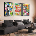 Novatique Banksy Wall Art Street Graffiti Canvas Wall Art Abstract Painting Pop Art Wall Decor Graffiti Art Print for Office Bedroom,24" x 36" x 3pcs