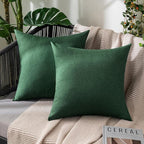 MIULEE Pack of 2 Decorative Outdoor Solid Waterproof Throw Pillow Covers Christmas Faux Linen Garden Farmhouse Cushion Cases for Patio Tent Balcony Couch Sofa 20x20 Inch Emerald Green