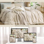 MooMee Gingham Duvet Cover Set 100% Washed Cotton Linen Like Textured Breathable Durable Soft Comfy Modern Checkered Design (Almond Milk Grey Gingham, Super Queen 90"x98")