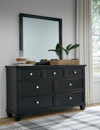 Signature Design by Ashley Lanolee Traditional Dresser with Framed Drawer Fronts and Tapered Feet, 7 Drawers, Satin Nickel Knobs, Wood, 36" High, Black
