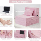 Folding Sofa Bed, 4 in 1 Convertible Sleeper Chair with Pillow, Single Memory Foam Fold Out Chair Bed, Modern Floor Futon Sofa Couch Mattress for Living Room/Guest/Apartment, Pink