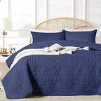 akkialla Twin Size Quilt Bedding Set,Navy Blue Lightweight Microfiber Soft Bedspreads,Modern Style Geoetric Pattern Coverlet Set for All Seasons,2 Piece(1 Quilt,1Pillow Sham)