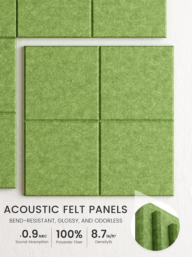 Bumusty Large Felt Bulletin Board, 36" x 24" Cork Board Alternative, 6-Pack Wall Tiles with 4-Compartment Design, 30 Push Pins, 40 Adhesive Tabs, Ideal for Office & Home Decor, Kelly Green