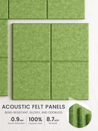 Bumusty Large Felt Bulletin Board, 36" x 24" Cork Board Alternative, 6-Pack Wall Tiles with 4-Compartment Design, 30 Push Pins, 40 Adhesive Tabs, Ideal for Office & Home Decor, Kelly Green
