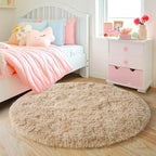 4'x4' Beige Round Rug for Bedroom, Ultra Soft Fluffy Circle Rug for Kids Girls Boys Room, Cute Shag Rugs for Living Room Playroom Tent Castle Home Decor Rug