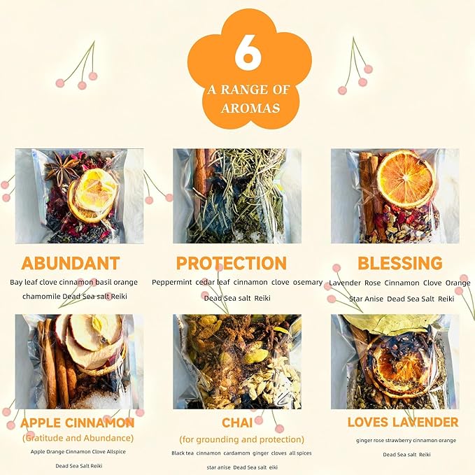 Intention Simmer Pot Blends, Reiki-Infused Simmer Pot for Stove Potpourri Mix, for Intentional Home Ambience, Cozy Home Ritual Spaces & Mindful Living (6-Pack)