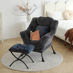 Lazy Chair with Ottoman, Large Blue Gray Lounge Accent Chair with Ottoman and FA Throw Pillow, Comfy Plush Reading Chair for Living Room Bedroom Dorm Room Office Apartment Relaxing Use