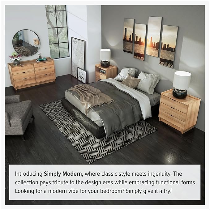 Prepac Simply Modern 6-Drawer Double Dresser for Bedroom, Chest of Drawers, Modern Bedroom Furniture, 52.5” Wide x 16” deep x 29.5” Tall, Oak