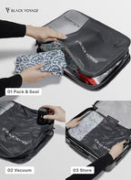 Black Voyage Reusable Vacuum Compression Travel Bag for Carry-On Suitcase and Backpack, Recycled IP67 Waterproof Space Saver Vacpack (1-Pack, 21L - No Pump)