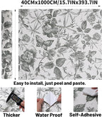 Drawers Liner Contact Paper for Dresser Peel and Stick Wallpaper Sketched Design 15.7x196.8in Self Adhesive Removable Green Maroon Rose Floral Butterfly Vintage Cabinet Shelf Renter Friendly